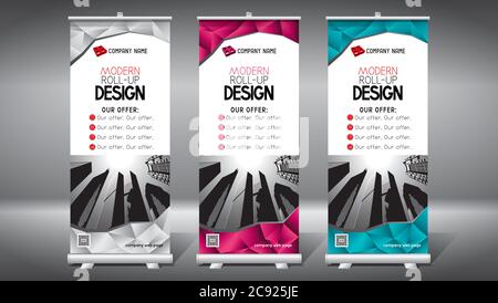 Roll-up-Vorlage, Design (85x200 cm) - Moderne Bürogebäude, Wolkenkratzer Stock Vektor