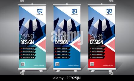 Roll-up-Vorlage, Design (85x200 cm) - Moderne Bürogebäude, Wolkenkratzer Stock Vektor