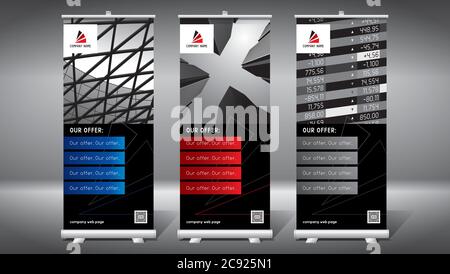 Roll-up-Vorlage, Design (85x200 cm) - Moderne Bürogebäude, Wolkenkratzer Stock Vektor