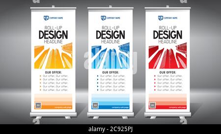 Roll-up-Vorlage, Design (85x200 cm) - Moderne Bürogebäude, Wolkenkratzer Stock Vektor