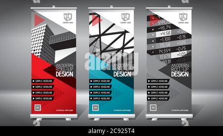 Roll-up-Vorlage, Design (85x200 cm) - Moderne Bürogebäude Stock Vektor