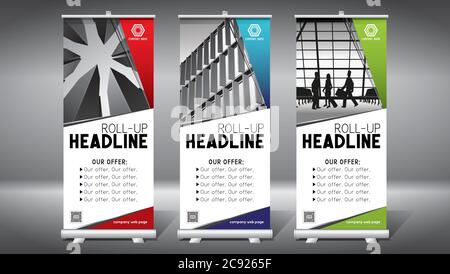 Roll-up-Vorlage, Design (85x200 cm) - Moderne Bürogebäude, Wolkenkratzer Stock Vektor