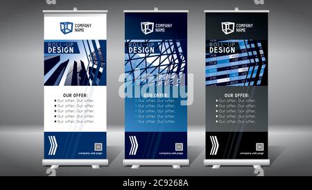 Roll-up-Vorlage, Design (85x200 cm) - Moderne Bürogebäude, Wolkenkratzer Stock Vektor