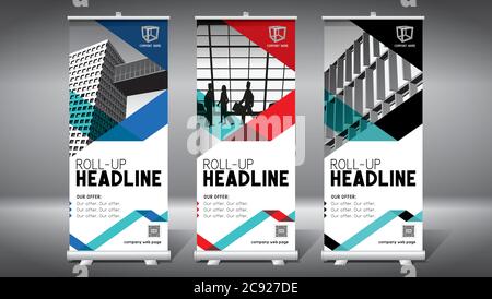 Roll-up-Vorlage, Design (85x200 cm) - Moderne Bürogebäude Stock Vektor
