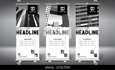 Roll-up-Vorlage, Design (85x200 cm) - Moderne Bürogebäude, Wolkenkratzer Stock Vektor