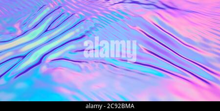 Verschwommenes abstraktes trendy Regenbogen holographischen Banner Hintergrund in 80er Jahre Stil. Verschwommene Textur in Violett, Rosa und Mint hellen Neonfarben. Irisierend Stockfoto