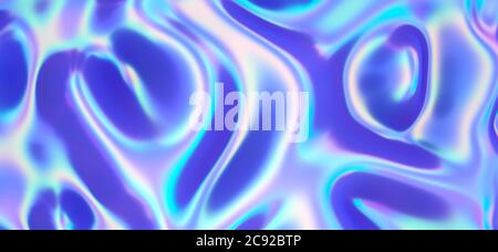 Verschwommenes abstraktes trendy Regenbogen holographischen Banner Hintergrund in 80er Jahre Stil. Verschwommene Textur in Violett, Rosa und Mint hellen Neonfarben. Irisierend Stockfoto