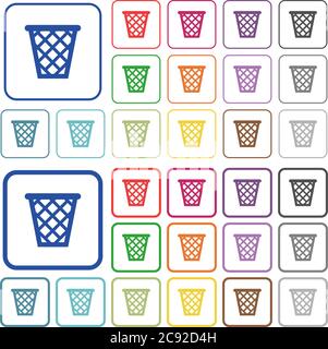 Flache Symbole in Papierkorbsymbolen in abgerundeten quadratischen Rahmen. Dünne und dicke Versionen enthalten. Stock Vektor