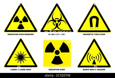 Satz von offiziellen internationalen Gefahrenwarnzeichen Stockfoto