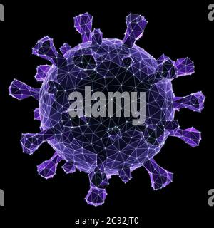 Covid-19, Coronavirus, 3D-Illustration polygonale konzeptionelle Struktur. Beschneidungspfad enthalten. Stockfoto