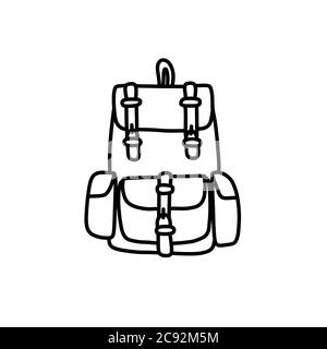 Rucksack Doodle Symbol, Vektor schwarze Linie Illustration Stock Vektor