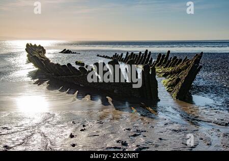 Wrack der norwegischen Barke SS Nornen sank bei Stürmen im März 1897, Berrow, Somerset. Stockfoto