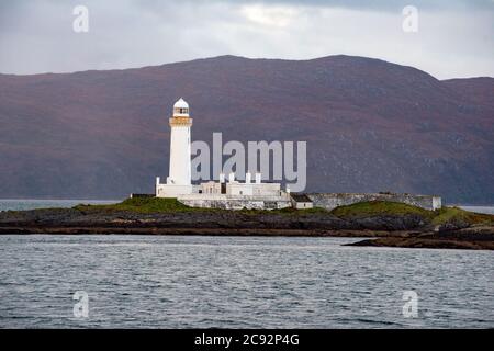 Eilean Musdile (Mansedale) Leuchtturm im Südwesten von Lismore in den Inneren Hebriden, Schottland. Stockfoto