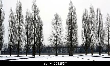 Dachau, Deutschland, Europa - 16. Feb 2013 - Ansicht des KZ dachau im Winter. Heute ist ein Denkmal für den Frieden Stockfoto