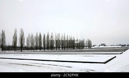 Dachau, Deutschland, Europa - 16. Feb 2013 - Ansicht des KZ dachau im Winter. Heute ist ein Denkmal für den Frieden Stockfoto