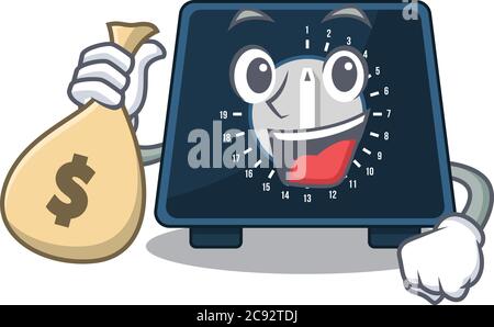 Verrückte reiche Küche Timer Maskottchen Design mit Geldbeutel Stock Vektor