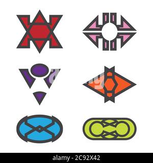 Hipster Stil Icons, Labels für Logo Design. Abstrakte geometrische Muster Formen Vorlage, mögliche Dekonstruktion. Stock Vektor