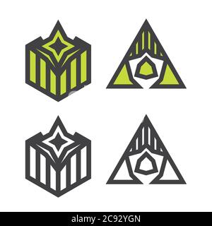 Hipster Stil Icons, Labels für Logo Design. Abstrakte geometrische Muster Formen Vorlage, mögliche Dekonstruktion. Stock Vektor