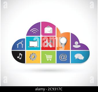 Farbsymbole Cloud-Tools Computing Illustration Design auf weißem Hintergrund Stock Vektor