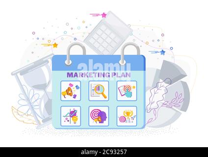 Marketingplan im Kalender. Flache Vektorgrafik. Strategie und Management. Stock Vektor