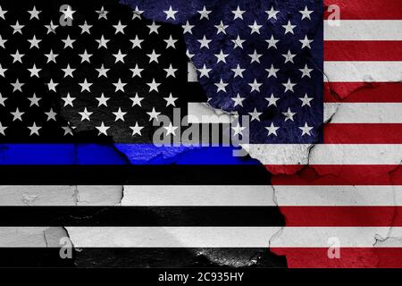 Blaue Leben Materie Flagge und USA Flagge Stockfoto