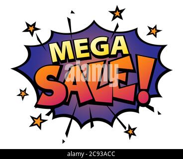 Comic-Schriftzug Mega Sale. Comic-Sprechblase mit emotionalem Text Mega-Verkauf. Vektor helle dynamische Cartoon-Illustration im Retro-Pop Art-Stil Stock Vektor