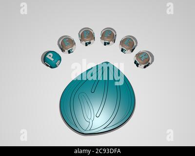 3D-Illustration von Pfeffer Grafiken und Text rund um das Symbol von metallischen Würfel Buchstaben für die damit verbundenen Bedeutungen des Konzepts und Präsentationen gemacht. Hintergrund und Essen Stockfoto