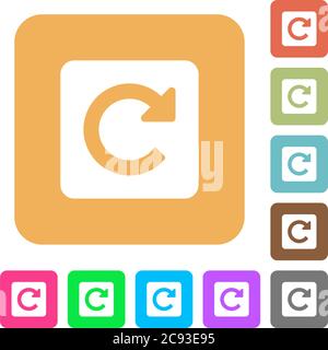 Drehen Sie nach rechts flache Symbole auf abgerundeten quadratischen lebendigen Farbhintergründen. Stock Vektor