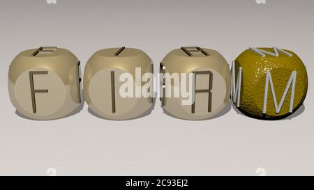 Firma kombiniert mit Würfelbuchstaben und Farbüberkreuzung für die damit verbundenen Bedeutungen des Konzepts. Geschäft und Logo. 3D-Illustration Stockfoto