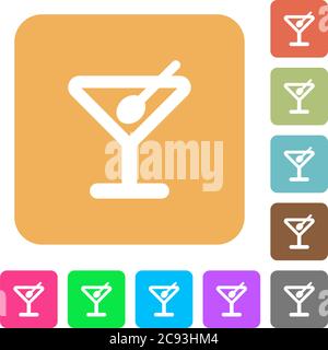 Cocktail flache Symbole auf abgerundeten quadratischen lebendigen Farben Hintergründe. Stock Vektor