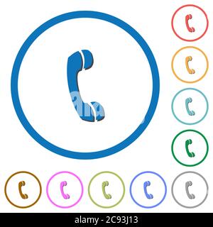 Nennen Sie flache Farbvektorsymbole mit Schatten in runden Umrissen auf weißem Hintergrund Stock Vektor