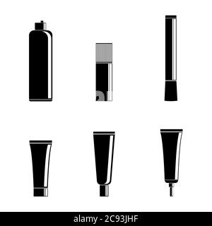 Set von Silhouetten von Dosen und Kosmetikröhrchen auf weißem Hintergrund Stock Vektor