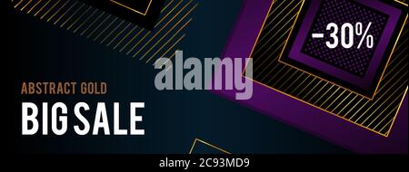 Großes Verkaufsbanner. Abstrakter Hintergrund mit dunkelroten Quadraten auf einem schwarzen. Mit hellen Goldstreifen. Vector Luxury-Banner. Stock Vektor