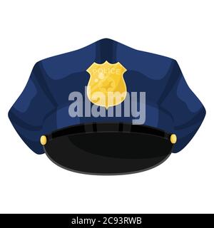 Cartoon Polizei blaue Kappe mit goldenem Abzeichen, Vektor-Illustration Stock Vektor