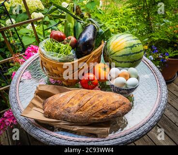 Die vierte Woche im Juli Farmanteil von einem Vermont Gemeinschaft unterstützte Landwirtschaft (CSA) : lokale, saisonale Lebensmittel direkt von einem Bauernhof Stockfoto