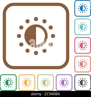 Sättigungskontrolle Einfache Symbole in farbigen gerundeten quadratischen Rahmen auf weißem Hintergrund Stock Vektor