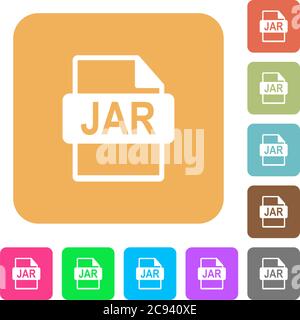 JAR-Dateiformat flache Symbole auf abgerundeten quadratischen lebendigen Farbhintergründen. Stock Vektor