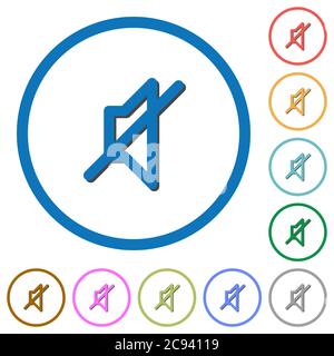 Stumm: Flache Farbvektorsymbole mit Schatten in runden Konturen auf weißem Hintergrund Stock Vektor