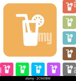 Flache Longdrink-Symbole auf runden quadratischen, lebendigen Hintergrundbildern. Stock Vektor