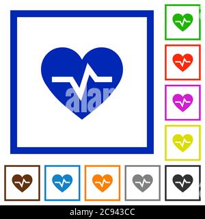 Herzschlag flache Farbsymbole in quadratischen Rahmen auf weißem Hintergrund Stock Vektor
