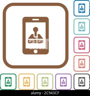 Mobile Spiele Einfache Symbole in Farbe gerundeten quadratischen Rahmen auf weißem Hintergrund Stock Vektor