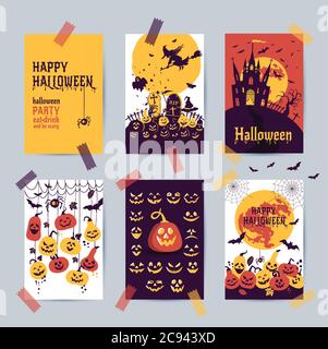 Happy halloween Banner. Satz von Vektor-Design Postkarten Symbole Elemente. Stock Vektor