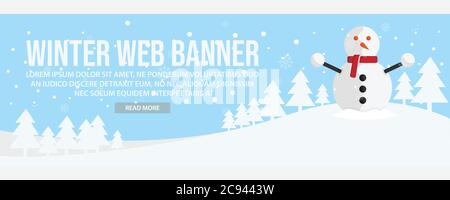 Winter Landschaft Web Banner Vorlage Design. Flaches Design Stil Winter Landschaft Web Banner Vektor Illustration Design Stock Vektor