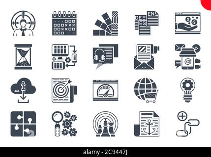 Glyphen-Symbole-Set der Suchmaschinenoptimierung Stock Vektor