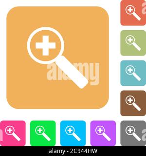 Zoomen Sie flache Symbole auf runden quadratischen, lebendigen Hintergrundfarben. Stock Vektor
