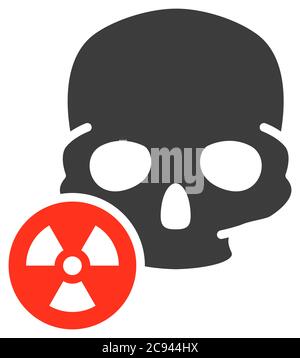 Menschlicher Schädel mit Strahlungszeichen farbiges Symbol. Warnung, Gefahrensymbol Stock Vektor