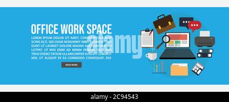 Design der Vorlage für Webbanner im Arbeitsbereich. Flach Design Stil Arbeit Raum Web Banner Vektor Illustration Design Stock Vektor