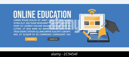 Online-Bildung Web-Banner-Vorlage. Flaches Design Stil E-Learning Bildung Web Banner Vektor Illustration Design Stock Vektor