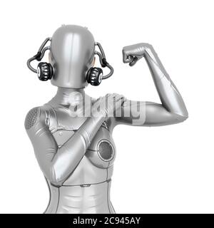 Cyber Soldat weiblich tun ein ich kann es PIN up Pose tun, 3d-Illustration Stockfoto