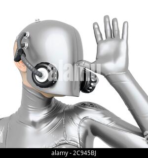 Cyber Soldat weiblich tun eine lustige Snobe Pose aus der Nähe, 3d-Illustration Stockfoto